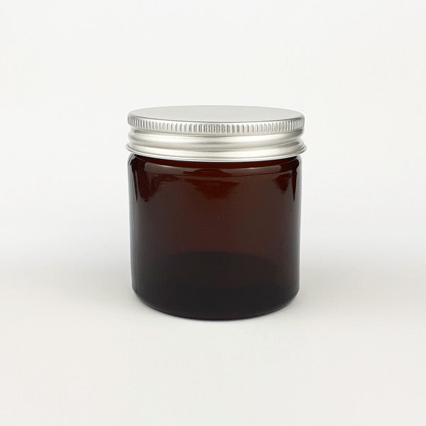 Amber Glass Wide Mouth Jars with Silver Lids 120ml