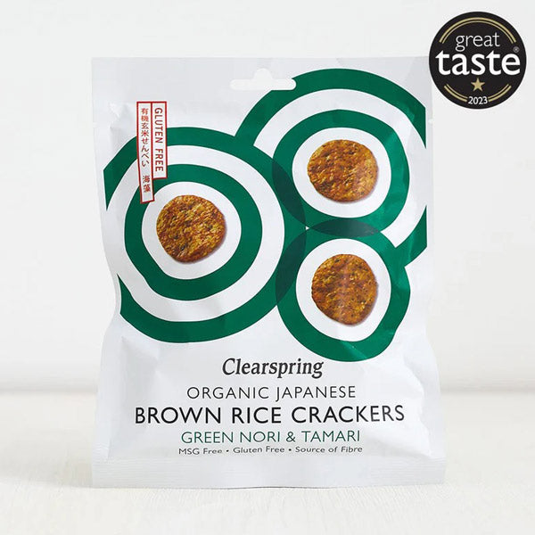 Clearspring Organic Japanese Brown Rice Crackers Green Nori & Tamari 40g