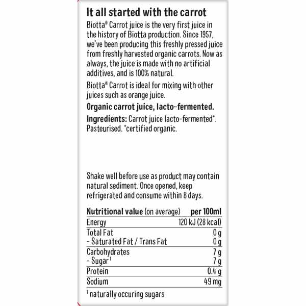 Biotta Organic Carrot Juice 500ml