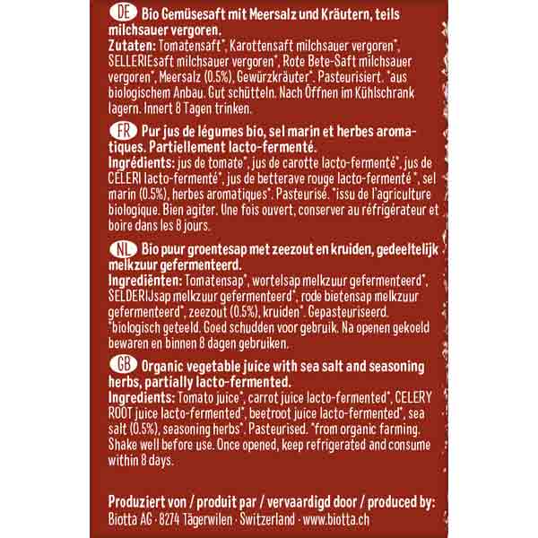 Biotta Organic Vegetable Juice Cocktail 500ml