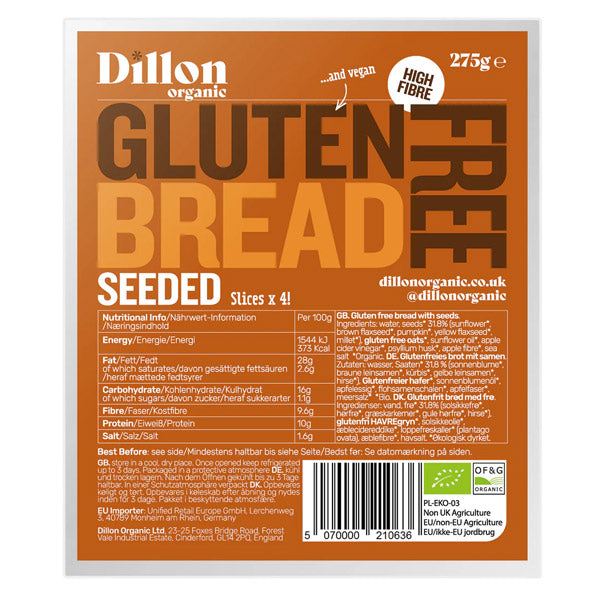 Dillon Organic Gluten-Free Seeded Bread  275g