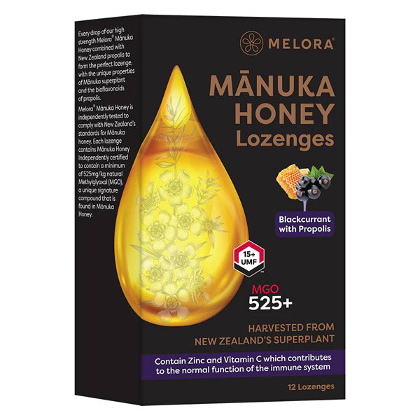 Melora Manuka Honey Blackcurrant and Propolis Lozenges 12 lozenges