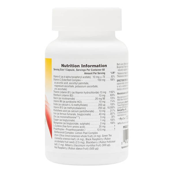 Natures Plus HemaPlex Iron Supplement with Synergistic Cofactors 60 Vegetarian Capsules