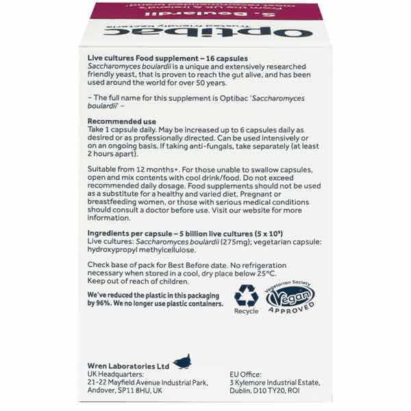 Optibac Probiotics Saccharomyces Boulardii (Previously Bowel Calm) 16 Capsules