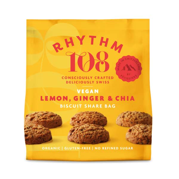 Rhythm 108 Lemon Ginger & Chia Biscuit Sharebag 135g