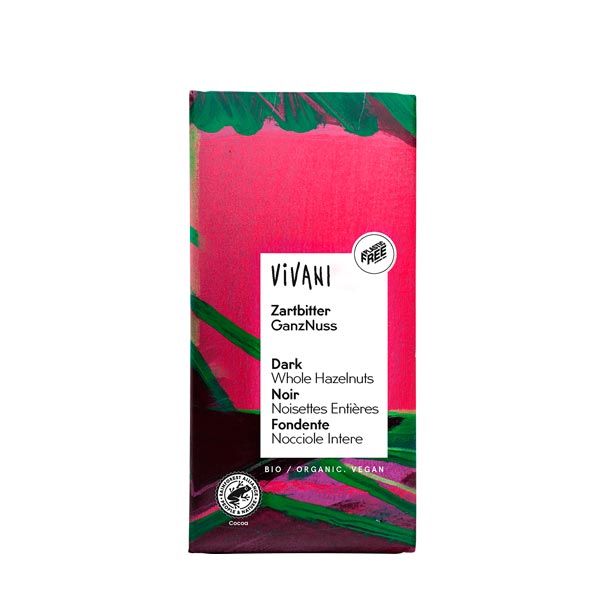 Vivani Dark Whole Hazelnuts Chocolate 100g