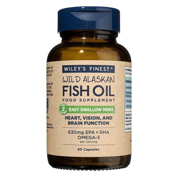 Wiley's Finest Wild Alaskan Fish Oil Easy Swallow Minis 630mg EPA+DHA 60 Softgels