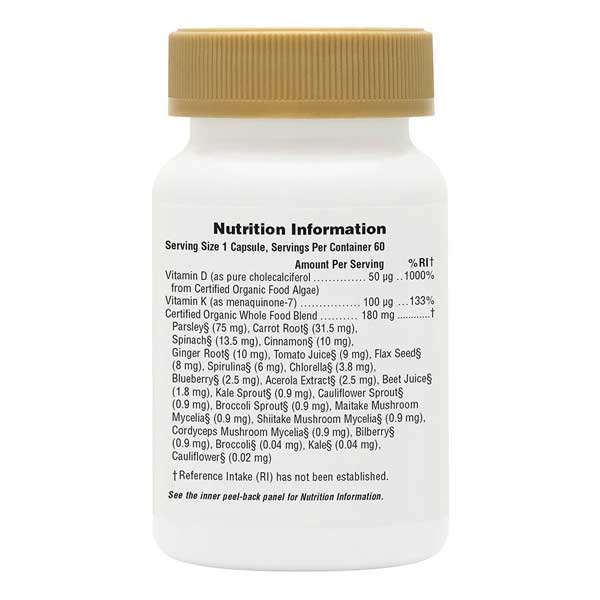 Natures Plus Source of Life Garden Vitamin D3 2000iu & K2 100mcg 60 Vegan Capsules