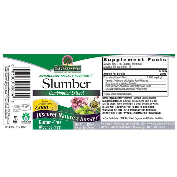 Natures Answer Dormatone (slumber) Alcohol Free Fluid Extract 30ml