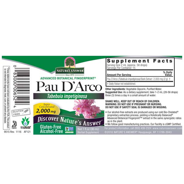 Natures Answer Pau D'Arco Alcohol Free Fluid Extract 30ml