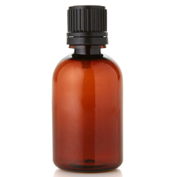 Plastic Amber (PET) Bottles (18mm Neck) with Plain Screw Caps 50ml