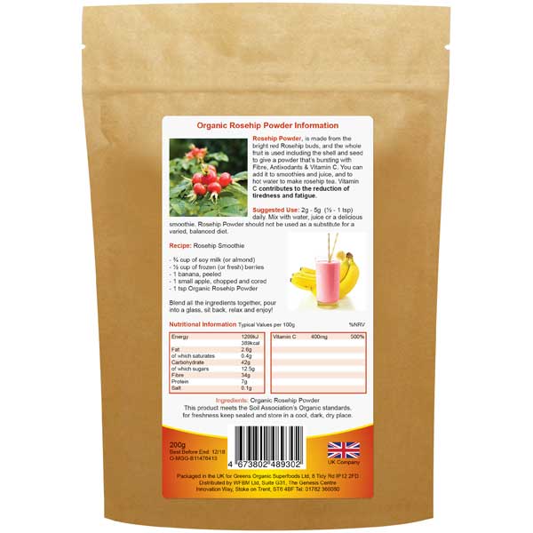 Golden Greens Organic Rosehip Powder 200g