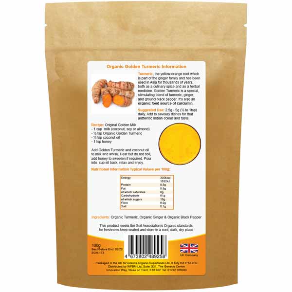 Golden Greens Organic Golden Turmeric 100g