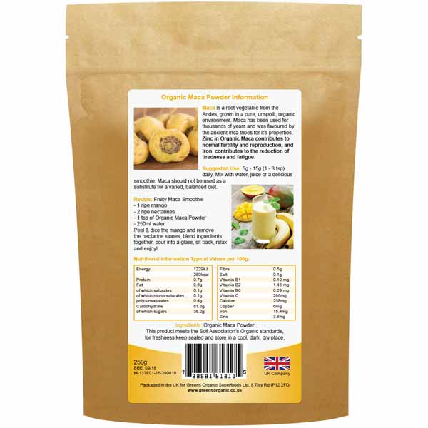 Golden Greens Organic Maca Powder 100g