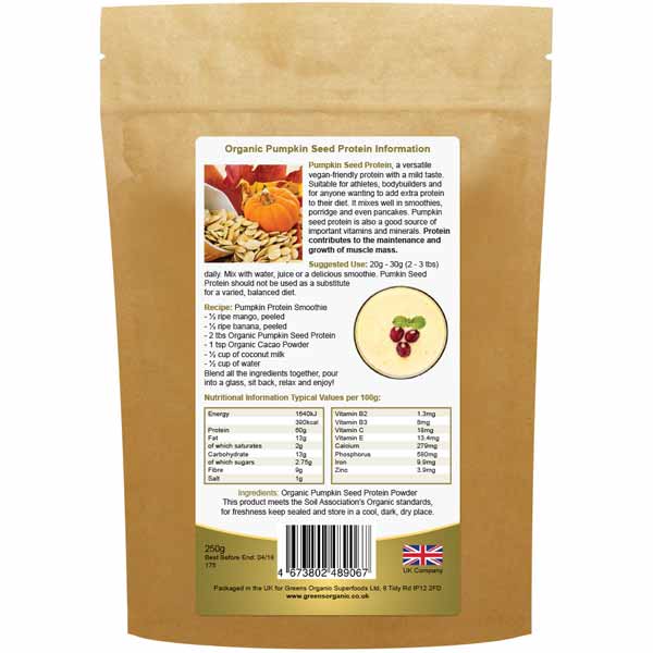 Golden Greens Organic Pumpkin Seed Protein Powder 250g