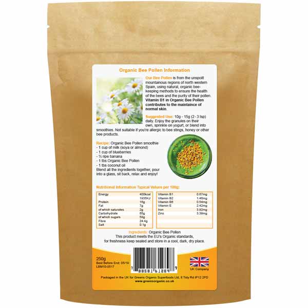 Golden Greens Organic Spanish Bee Pollen 100g