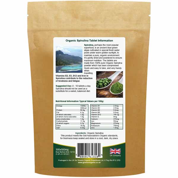 Golden Greens Organic Spirulina 120 500mg Tablets