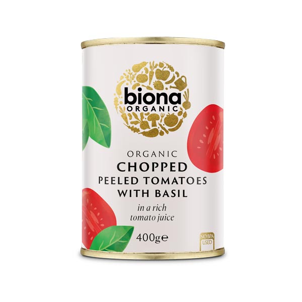 Biona Organic Canned Chopped Peeled Tomatoes With Basil 400g