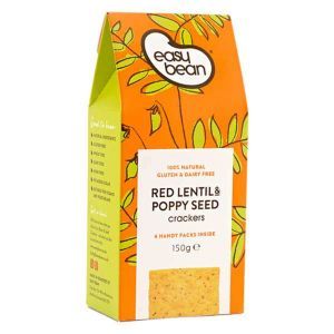 Easy Bean 100% Naturally Gluten & Dairy Free Red Lentil & Poppy Seed Crackers 150g