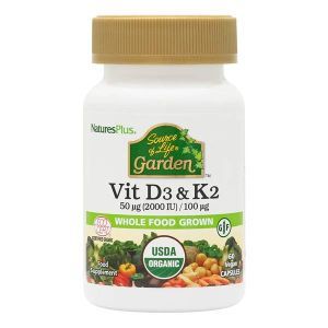 Natures Plus Source of Life Garden Vitamin D3 2000iu & K2 100mcg 60 Vegan Capsules