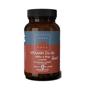 Terranova Vitamin D3 1000iu + K2 50ug 50 vegetarian Capsules