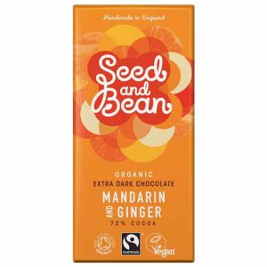 Seed & Bean Organic Fairtrade Mandarin and Ginger Extra Dark Chocolate Bar 75g