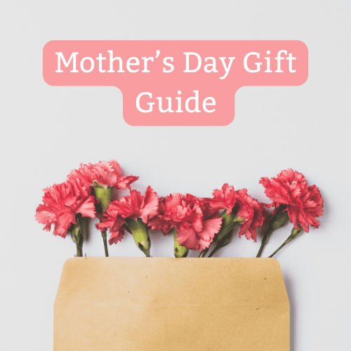 Pink flowers and title 'Mother's Day Gift Guide