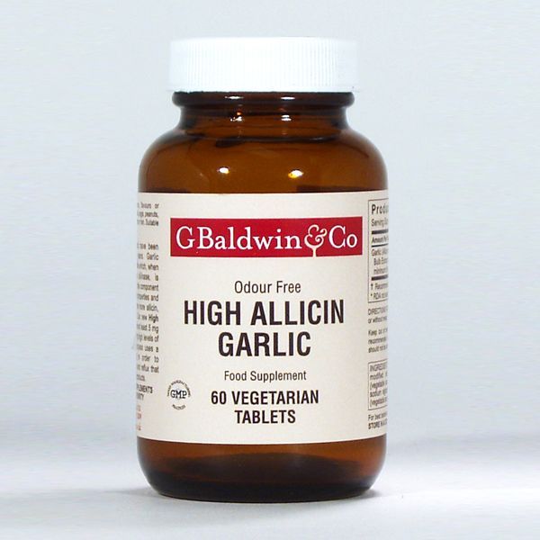 Product image of a Baldwins High Allicin Garlic Tablets bottle