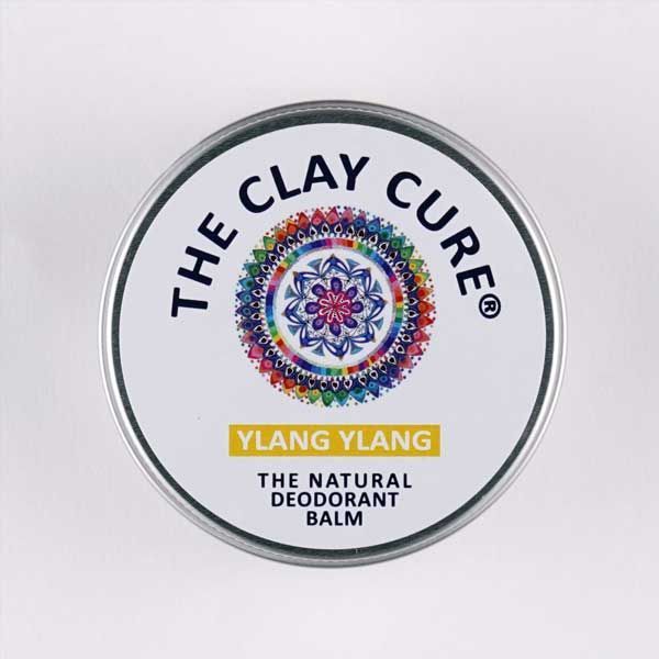 Aluminium tin of The Clay Cure Ylang Ylang Natural Deodorant Balm with a vibrant mandala design on the label.